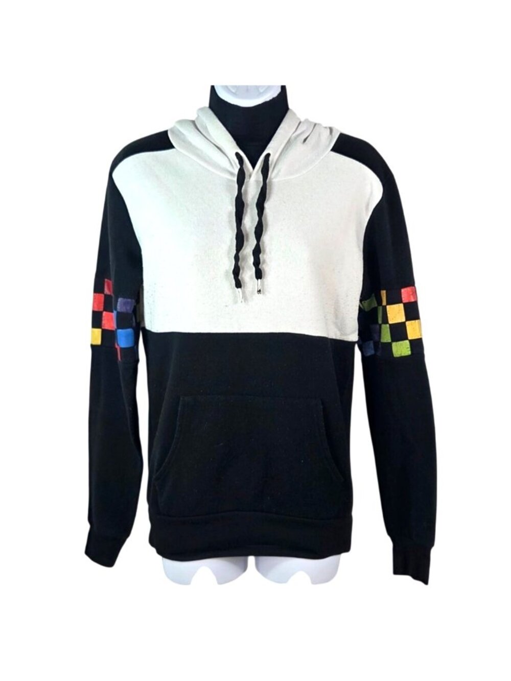 Rue21 XS Colorblock Hoodie W/ Checkerboard Sleeves Black/White